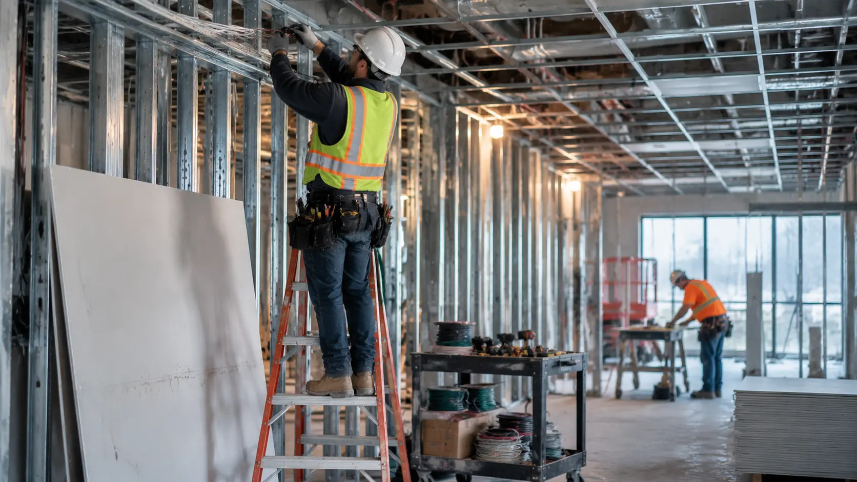 Industrial electrician working on motor control and three-phase wiring in Oakville
