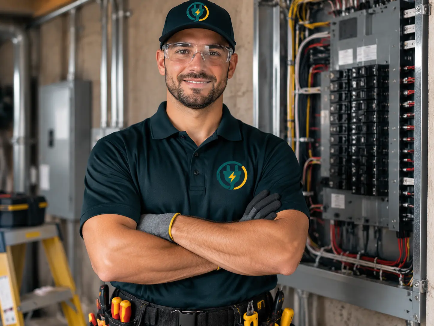 Licensed commercial electrician servicing a panel in Oakville