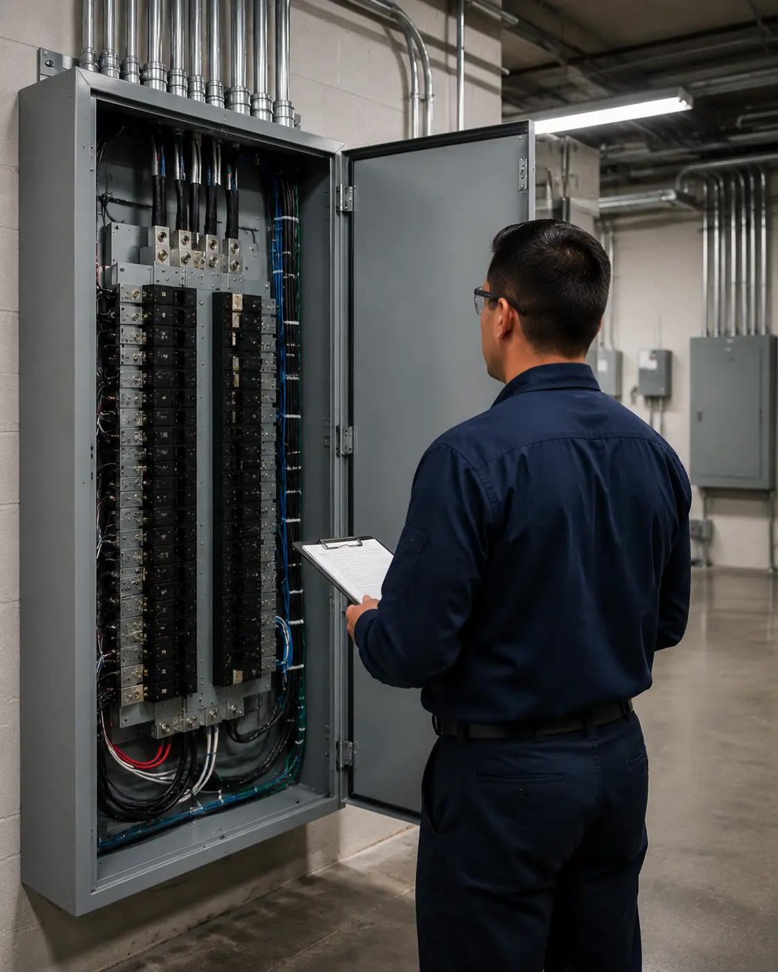 Industrial electrician servicing control panels and machine wiring in Oakville